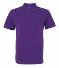 The AQ082 by Asquith & Fox is a plain purple polo shirt with short sleeves, a collar, and features a three-button placket on the front.