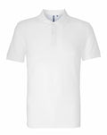 The Asquith & Fox plain white polo shirt, model AQ082, featuring a collar and short sleeves, is displayed against a white background.