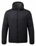 The AQ203 by Asquith & Fox is a black winter jacket featuring a hood, front zipper, and two side pockets.