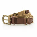 A product from Asquith & Fox, the AQ902, is a brown canvas belt featuring a brass buckle, elegantly coiled on a white surface.