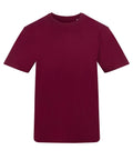 A solid maroon T-shirt with short sleeves and a crew neck is shown against a white background, featuring no visible logos, graphics, or patterns.