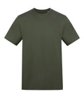 A solid olive green T-shirt short-sleeved crew neck displayed on a white background.