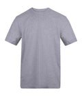 A solid light grey T-shirt with short sleeves and a crew neck is shown against a white background. The shirt is plain and unadorned, featuring no logos, designs, or patterns.