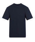 A plain, short-sleeved T-shirt in dark navy blue with a crew neckline, displayed on a white background. No logos, graphics, or patterns are visible.