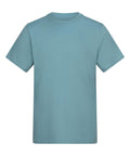 A plain, short-sleeved crew neck T-shirt in solid light blue is shown from the front on a white background, featuring no visible logos, patterns, or designs.