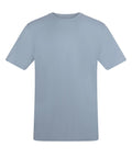 A light grey, short-sleeved T-shirt top with a crew neckline is shown against a white background, featuring a plain design without logos, patterns, or graphics.