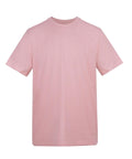 A plain, short-sleeved T-shirt in light pink is shown against a white background, featuring a crew neckline and no visible logos or designs.