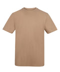 A beige short-sleeve T-shirt with a crew neckline is shown against a white background. The shirt is plain with no visible logos, patterns, or designs.