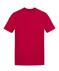 A T-Shirts plain red short-sleeve T-shirt is laid flat on a white background, featuring a crew neckline with no visible logos or designs.