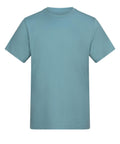 A light blue, plain short-sleeved crew neck T-shirt product is shown from the front on a white background, with no visible designs or logos.