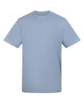 A plain, short-sleeved, light blue T-shirt crew neck is shown from the front on a white background with no visible logos, patterns, or designs.