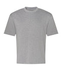 A solid light grey, short-sleeved crew neck T-shirts product is shown against a white background.
