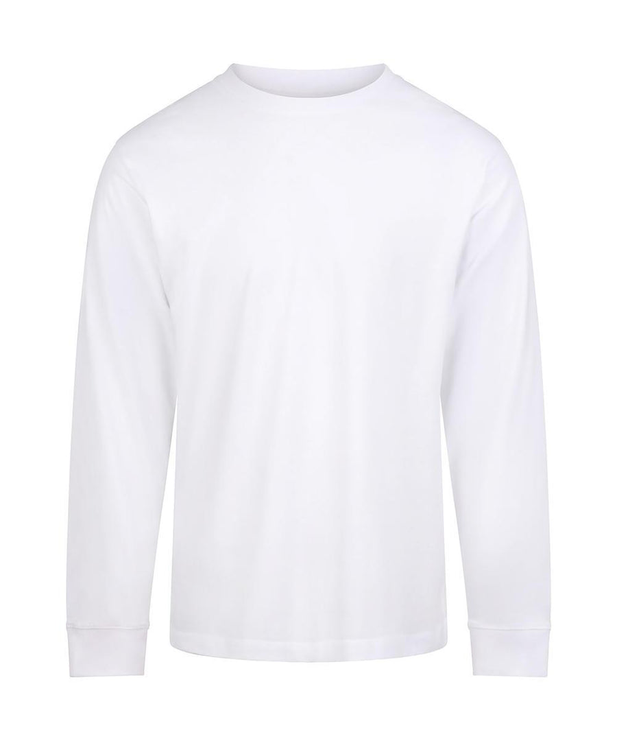 A T-Shirts plain white long-sleeve crew neck shirt is shown on a white background, featuring no visible logos, patterns, or designs.