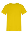 A plain yellow T-shirt short-sleeve crew neck is displayed on a white background, featuring no visible patterns, logos, or designs.