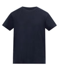 A T-shirt product in plain black with short sleeves and a crew neck is shown against a white background.