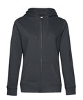The "Hoodies" product is a plain, dark grey zip-up hoodie featuring a hood, drawstrings, front zip, and two front pockets, shown on a white background.