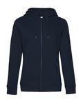 The Hoodies product features a plain navy blue zip-up design with a front zip, drawstring hood, and two front pockets, shown on a white background.