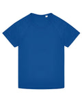 A T-shirts product in royal blue with short sleeves and a round neckline is laid flat on a white background, featuring no visible logos or patterns.