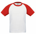 B111B by B&C Collection, featuring a white body with red short sleeves and a red neckline.