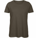 The B&C Collection's B118F T-shirt is shown against a white background, featuring an olive-green color with short sleeves and a round neckline, highlighting its simple and unadorned design.