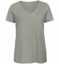 A plain gray V-neck T-shirt from the B&C Collection (model B119F) is displayed against a white background.