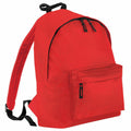 The Bagbase B125J is a vibrant red backpack featuring black zippers and adjustable shoulder straps, showcased against a white background.