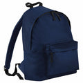 Introducing the Bagbase B125J: a navy blue backpack equipped with adjustable padded straps, a front zippered pocket, and a main compartment. This sleek and simple design is perfect for everyday use.