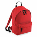 Bagbase's B125S backpack features a red design with black zippers, adjustable straps, a front pocket, and a main compartment.