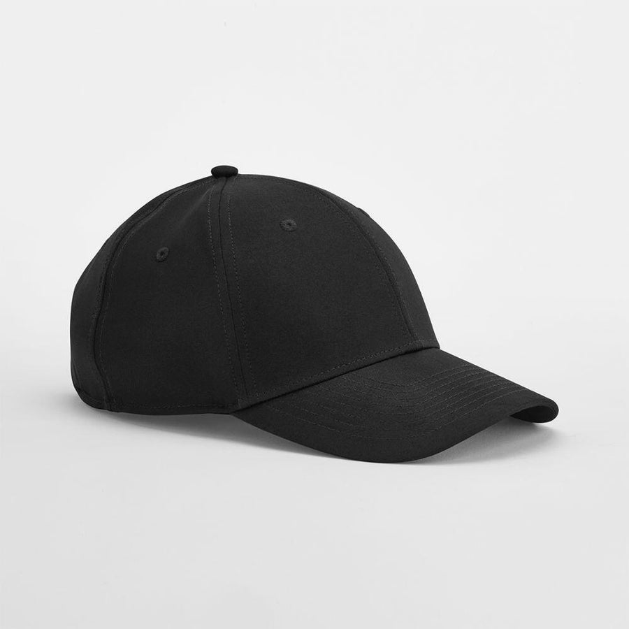 A Beechfield B172R black baseball cap on a white background.