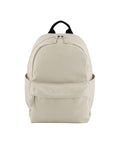 The Bags rucksack in beige features a front zippered pocket, two side pockets, and a black carrying handle, shown against a plain white background.