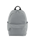 The Bags rucksack is light grey with a front zip pocket, two side pockets, and a black top handle, shown against a white background.