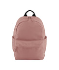 The Bags rucksack is light pink with a plain design, shown against a white background. It features a front zipped pocket, two side pockets, and black top carrying handles.