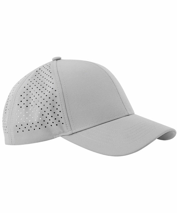 A light gray Beechfield B189R with a curved brim and small ventilation holes on the side panels. The cap features a button on top and stitching details on the brim and crown.