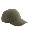 Caps: Plain olive green baseball cap featuring a curved peak, visible stitching, and an unstructured crown, displayed from a front-side angle on a white background.