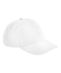 The Caps product is displayed against a white background, showcasing its plain white design with a curved brim and visible panel stitching, viewed from a slight angle.
