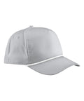 Caps: A light grey baseball cap featuring a slightly curved peak, a thin white rope detail above the peak, visible stitching, and side ventilation eyelets.