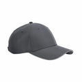 The Beechfield B195R is a gray baseball cap featuring a curved brim and an adjustable strap, designed with six panels and small ventilation holes on each panel.