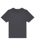 A T-shirts product is displayed flat on a white background. It features a plain, dark grey colour with short sleeves and has no visible designs, logos, or patterns.