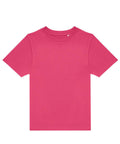 A solid pink, short-sleeved crew-neck T-shirt is laid flat on a white background, displaying the front with no logos or patterns.
