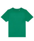 A plain green short-sleeved T-shirt with a classic crew neckline is laid flat on a white background. It features no visible logos, patterns, or designs.
