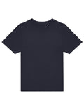 A plain black T-shirt short-sleeved t-shirt with a round neckline is laid flat on a white background, featuring no visible logos, patterns, or designs.