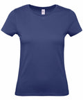 A plain B210F T-shirt from B&C Collection, featuring a navy blue color on a white background. This short-sleeved shirt is designed with a round neckline.