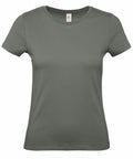The B&C Collection's B210F short-sleeve T-shirt, in plain olive green, is displayed against a white background. This shirt features a round neckline and a fitted, casual style ideal for daily wear.