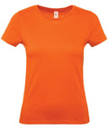 A plain B210F orange short-sleeved T-shirt from B&C Collection is showcased against a white background, featuring a round neckline with no patterns or designs.