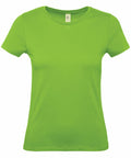 Product Description: The B&C Collection B210F is a vibrant green T-shirt featuring short sleeves and a round neckline. Displayed against a plain white background, it offers a well-fitted silhouette with no logos or additional designs to maintain a clean look.