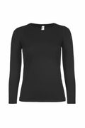 B&C Collection's B211F black long-sleeve crew neck t-shirt displayed on a plain white background.