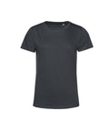 A dark grey, short-sleeved T-shirts product with a round neckline and no visible logos or patterns is shown on a white background.