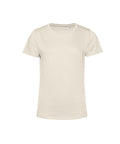 A plain short-sleeved T-shirt with a classic crew neckline is shown against a white background. The off-white design is simple and unadorned.