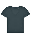 A plain, deep teal V-neck T-shirt from T-Shirts is displayed on a white background, laid flat to show its short sleeves and simple, pattern-free design.