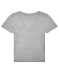 A T-shirts product in plain light grey with short sleeves and a V-neckline is laid flat on a white background.